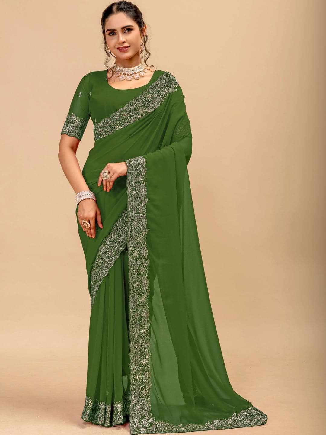 Saanvi Embellished Embroidered Poly Georgette Saree - view 1