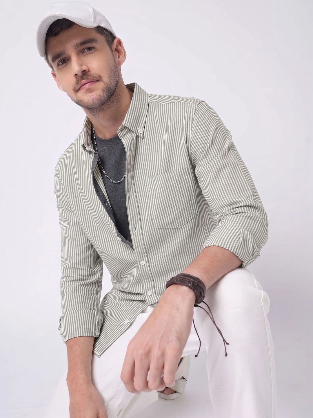 R.Code by The Roadster Life Co. Men Standard Striped Casual Shirt thumbnail 2