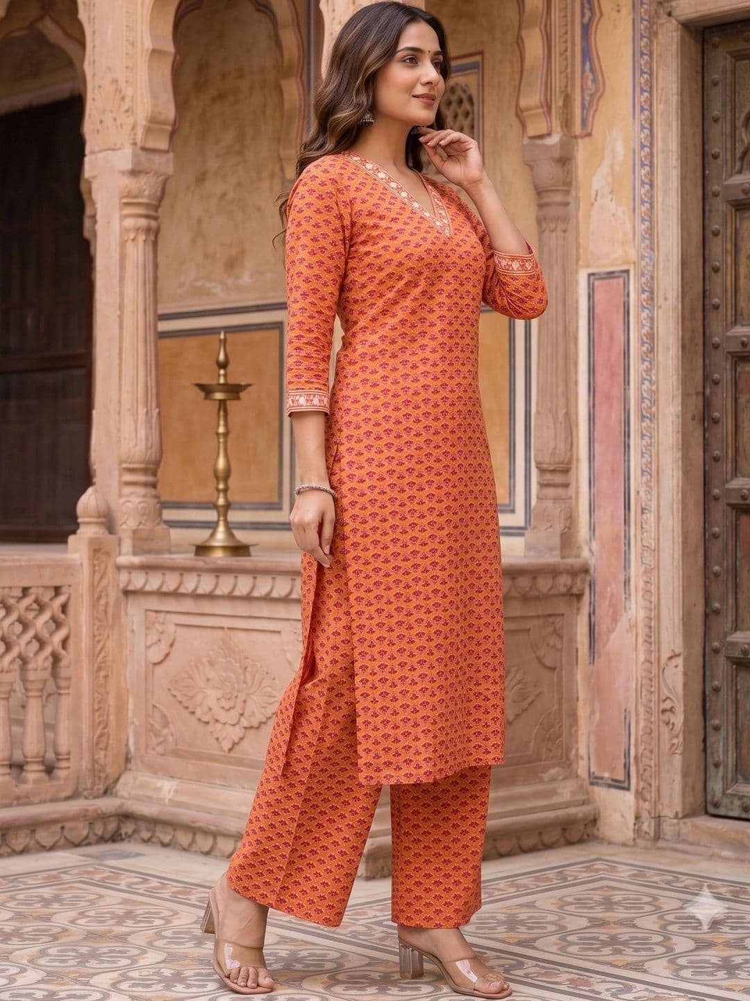 KALINI Women Ethnic Motifs Printed Regular Pure Cotton Kurta with Palazzos thumbnail 6