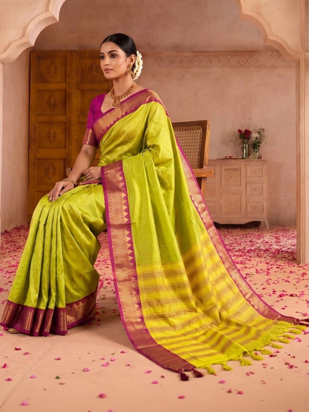 SAMANTHA Striped Zari Silk Blend Banarasi Saree thumbnail 5