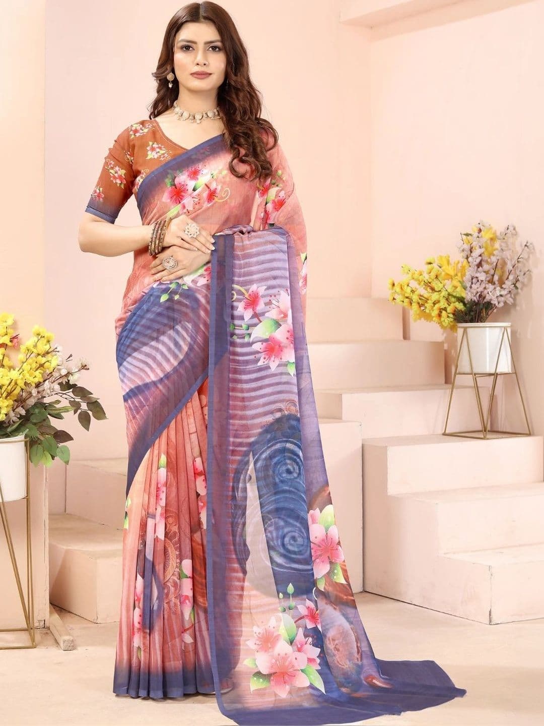 Mitera Floral Pure Georgette Designer Saree - view 1