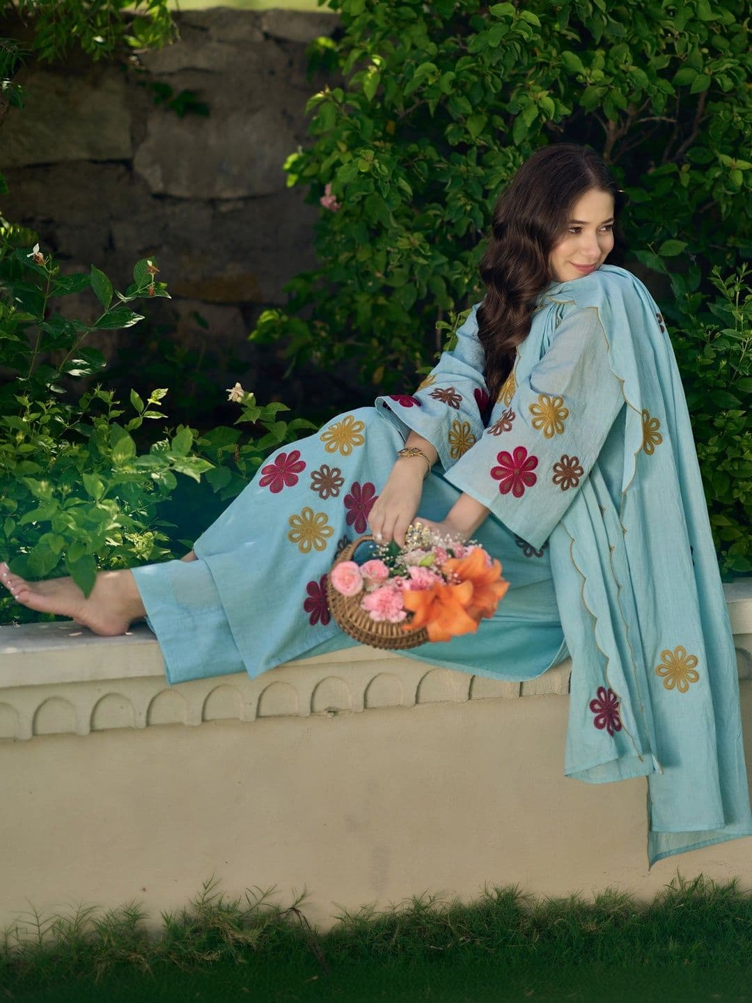 Ijya Women Floral Embroidered Regular Thread Work Chanderi Silk Kurta with Palazzos & With Dupatta thumbnail 6