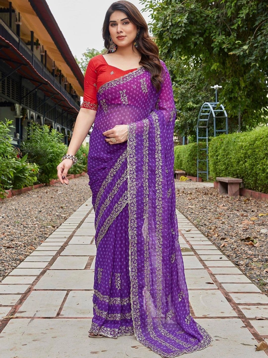 Mitera Bandhani Zari Pure Georgette Designer Saree - view 1