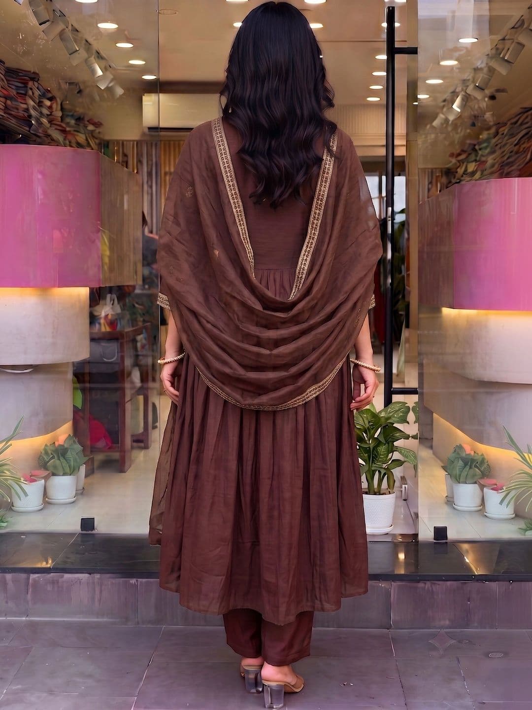Anouk Women Ethnic Motifs Embroidered Angrakha Thread Work Pure Silk Kurta with Trousers & With Dupatta thumbnail 2