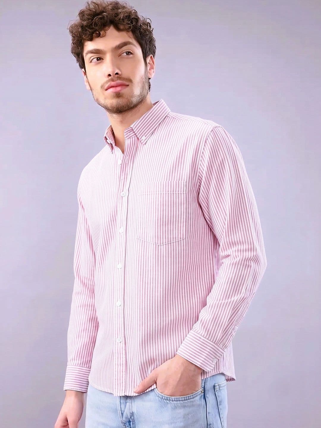R.Code by The Roadster Life Co. Men Standard Striped Casual Shirt thumbnail 2