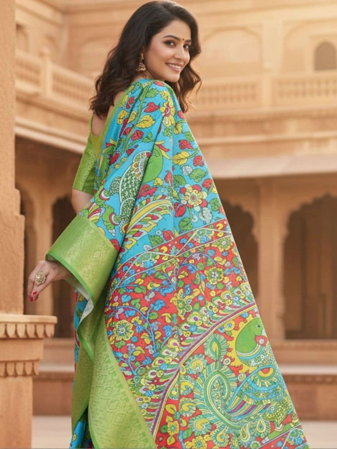 Mitera Kalamkari Silk Blend Designer Saree thumbnail 4