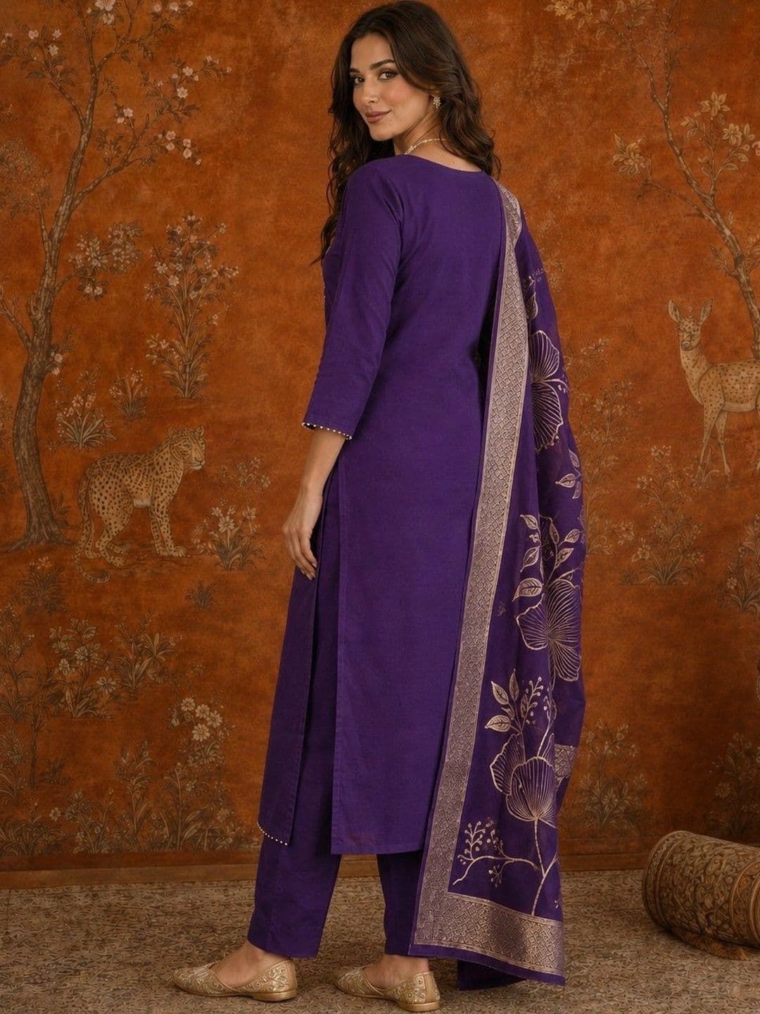 Sangria Women Ethnic Motifs Embroidered Regular Thread Work  Kurta & Trousers With Dupatta thumbnail 5