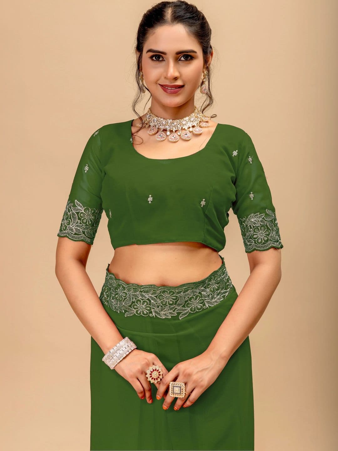 LabelVASTRA Embellished Zari Poly Georgette Saree thumbnail 3