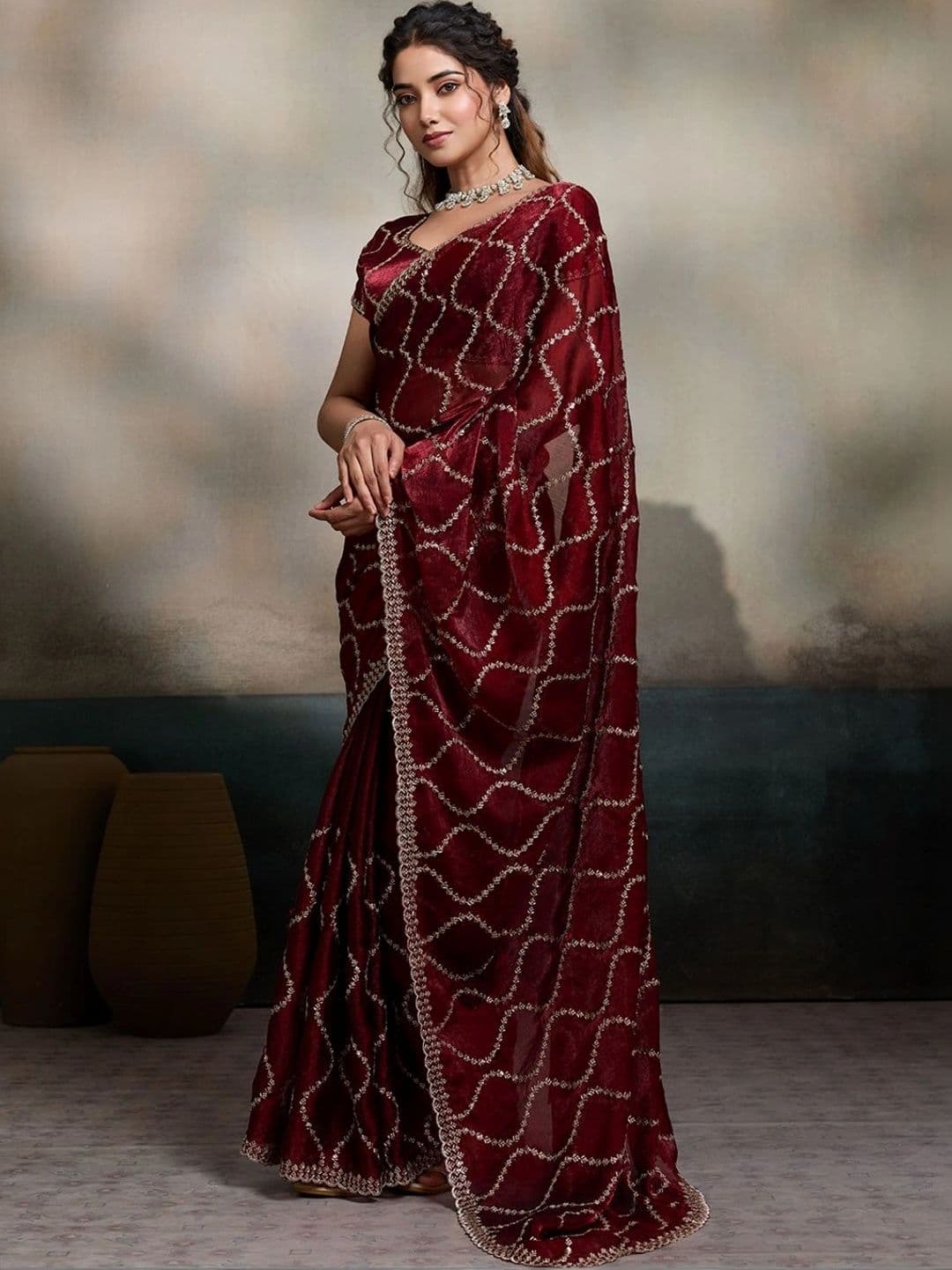 Mitera Floral Embroidered Pure Chiffon Designer Saree - view 1
