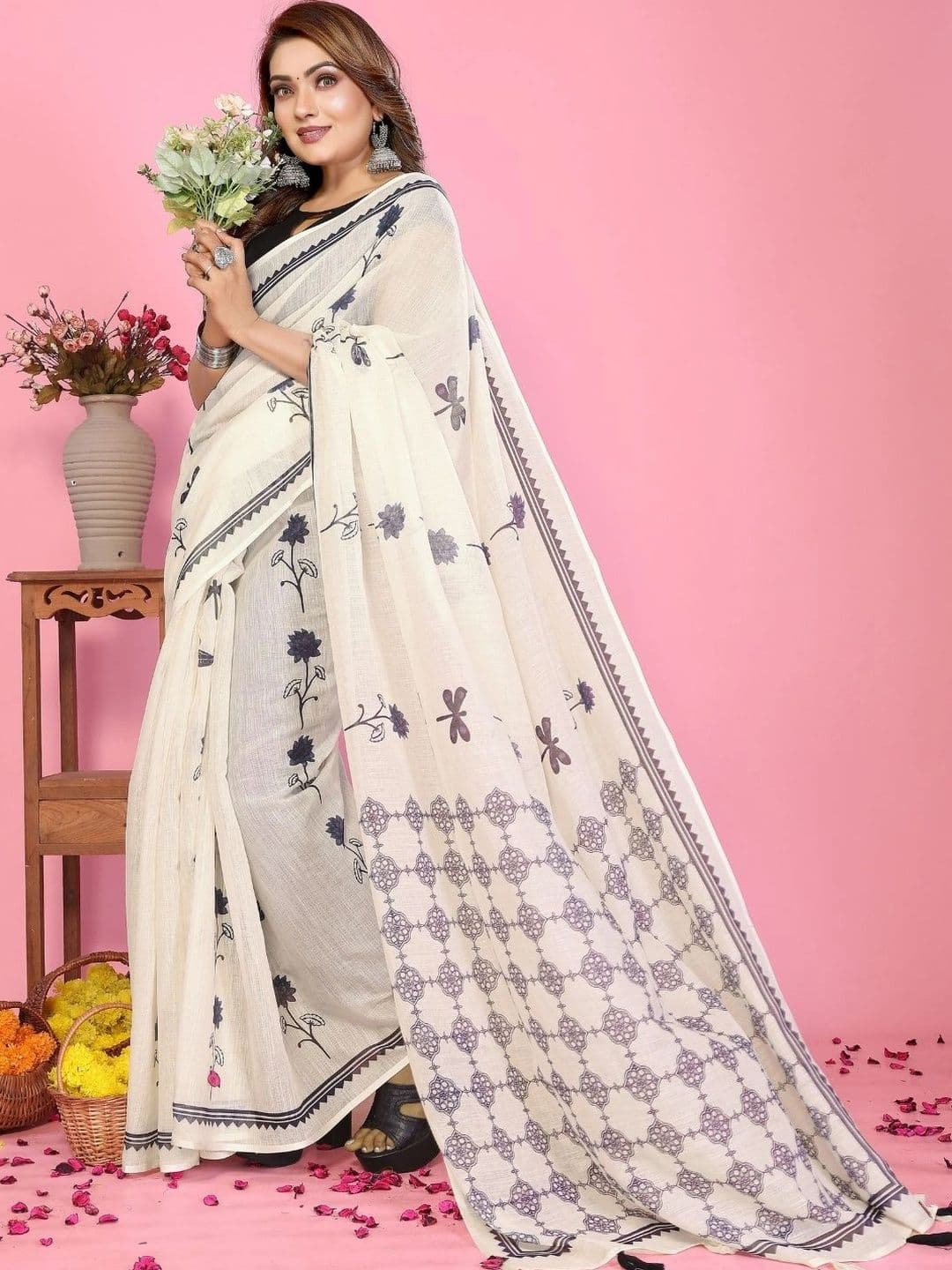 Mitera Warli Linen Blend Designer Saree thumbnail 7