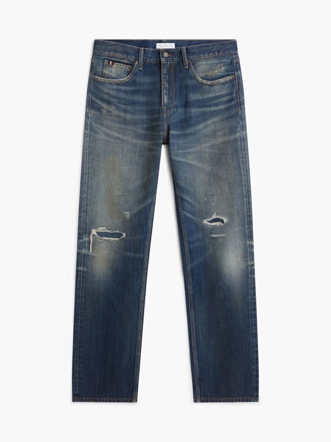 Tommy Hilfiger Men Straight Fit Mid-Rise Highly Distressed Light Fade Jeans thumbnail 2