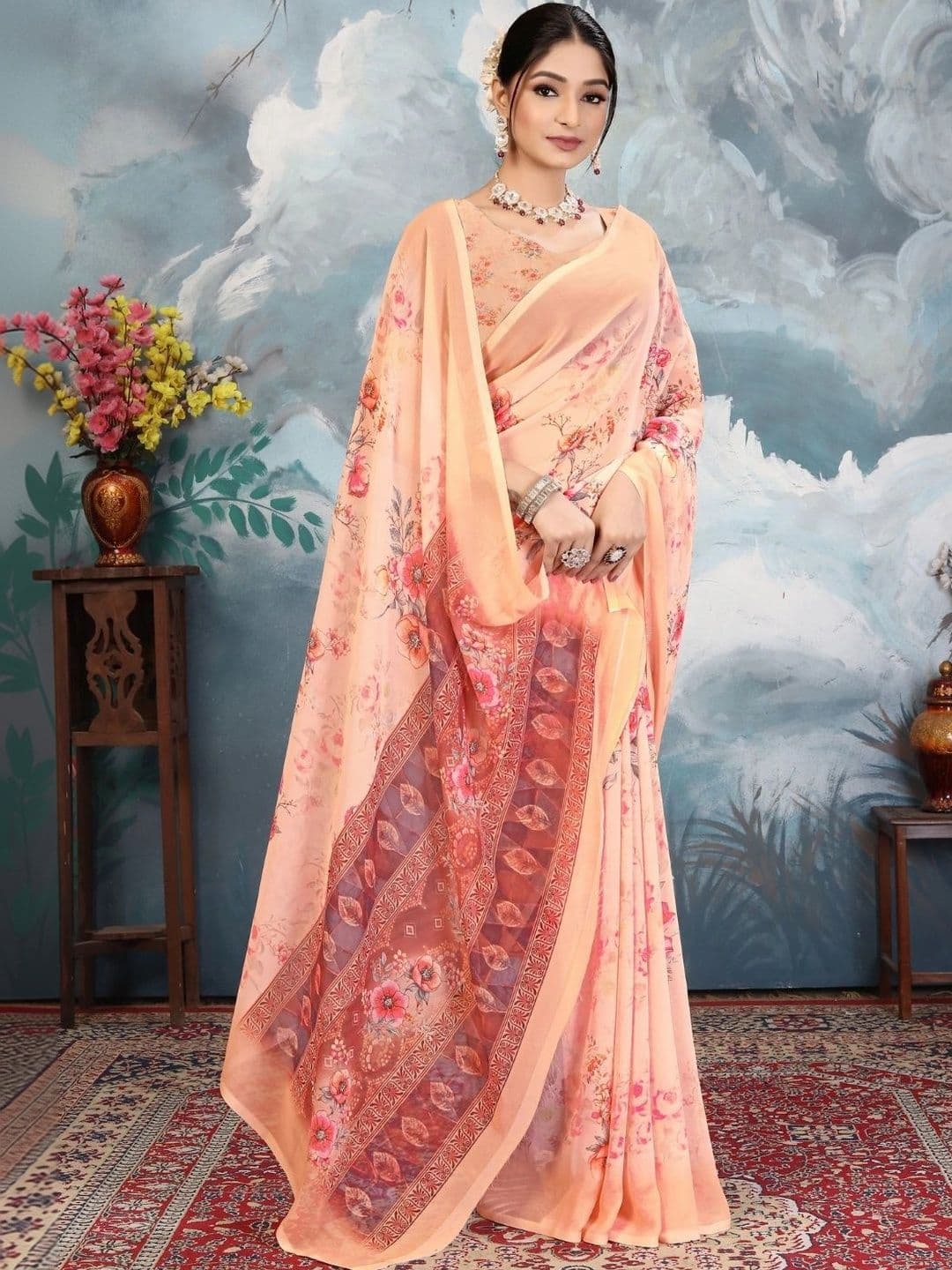 Mitera Floral Pure Georgette Designer Saree thumbnail 6