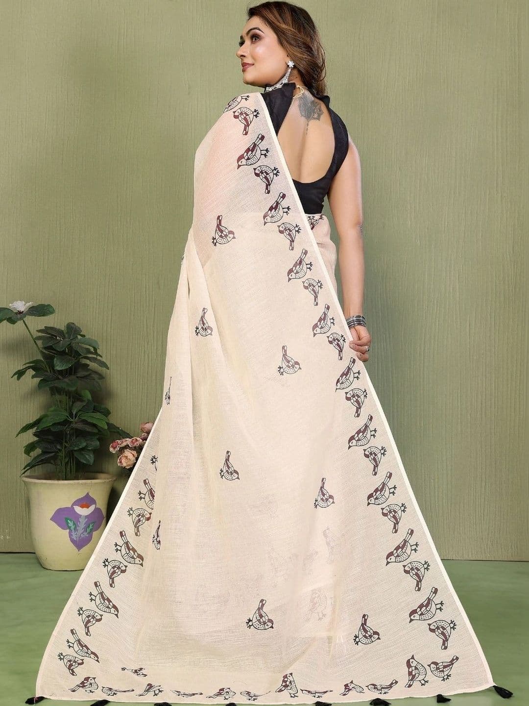 Mitera Warli Linen Blend Designer Saree thumbnail 6
