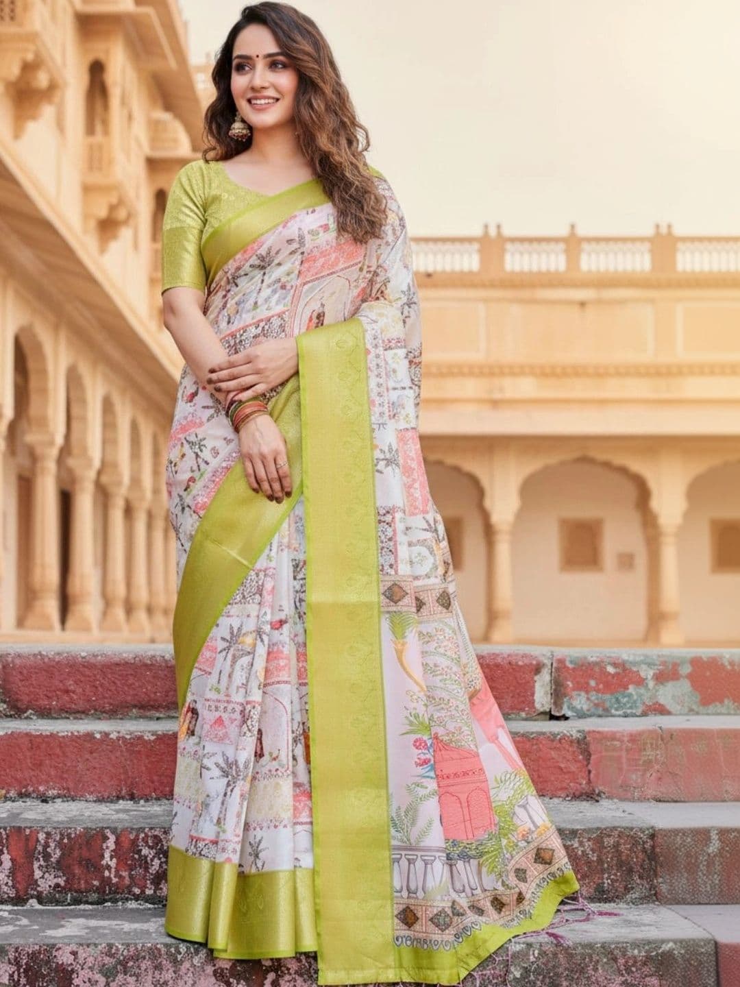 Mitera Floral Printed Tussar Silk Designer Saree - view 1