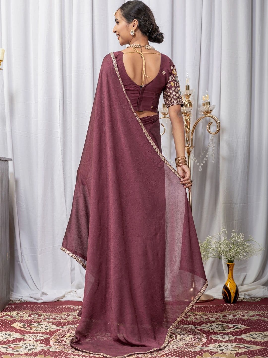 Vastra Drape Embellished Embroidered Poly Georgette Saree thumbnail 5