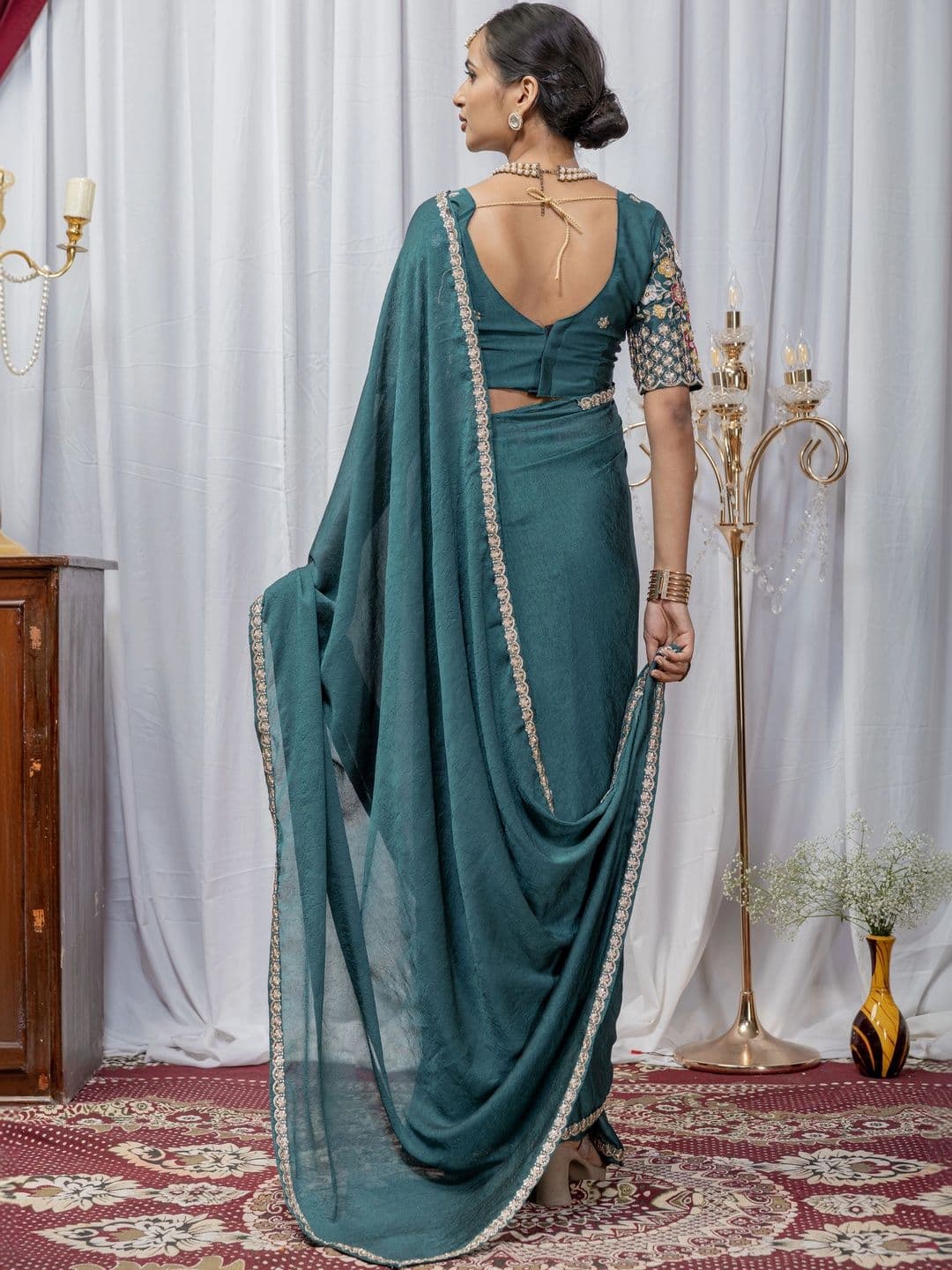 LabelVASTRA Embellished Embroidered Poly Georgette Saree thumbnail 4