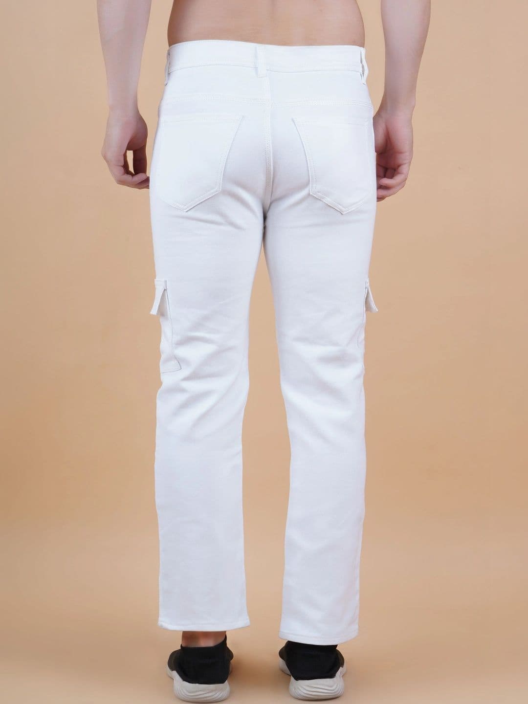 HERE&NOW Men's White Mid-Rise Slim Straight Fit Cargo Jeans thumbnail 4