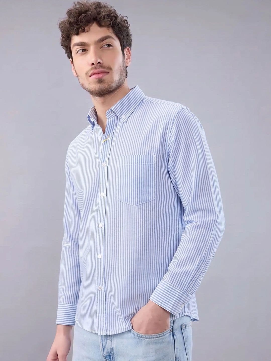 R.Code by The Roadster Life Co. Men Standard Striped Casual Shirt thumbnail 3