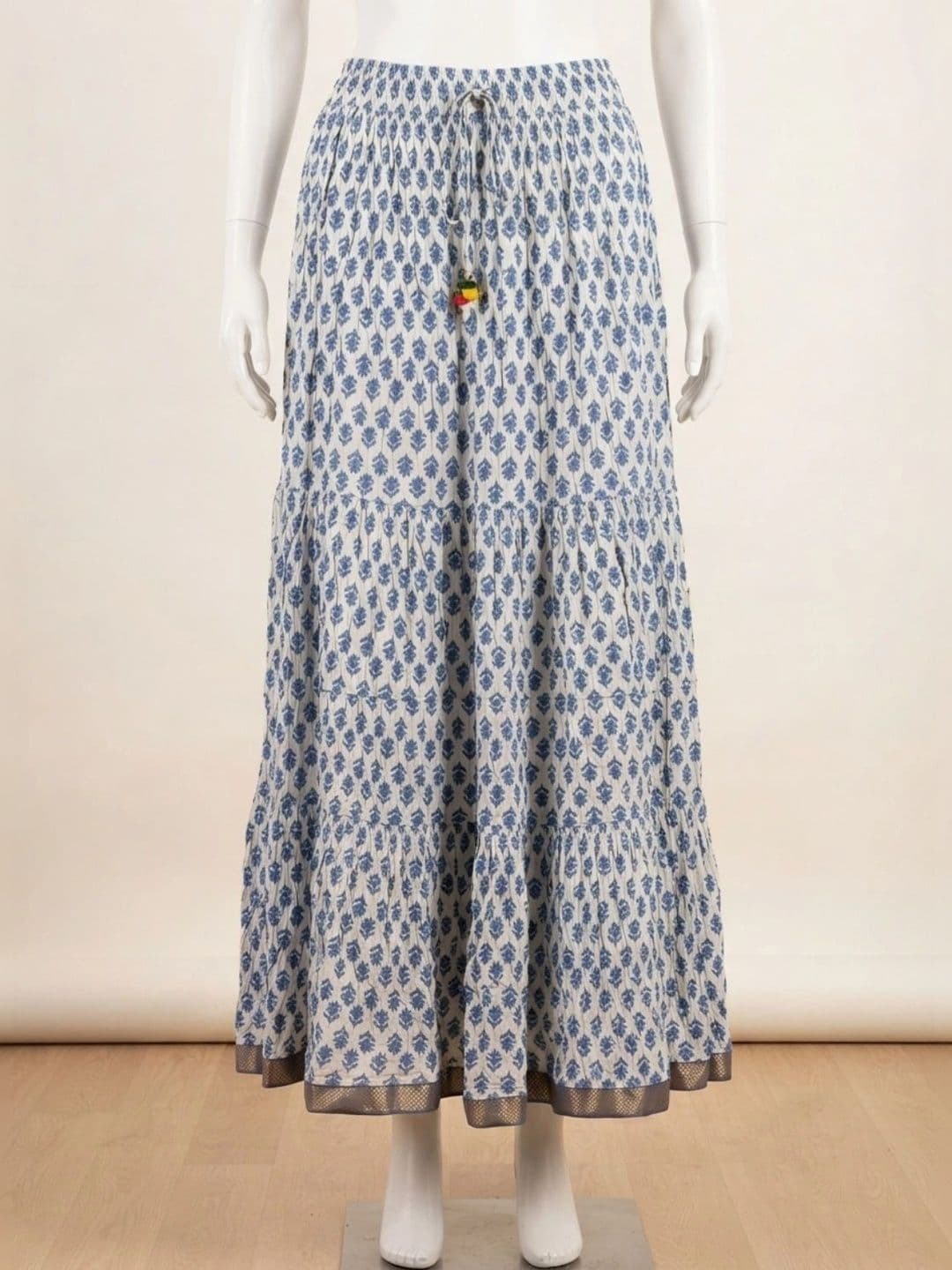 Pallakriti Fabrics Women Pure Cotton Blend Cotton Cambric Floral Maxi Tiered Skirt thumbnail 4
