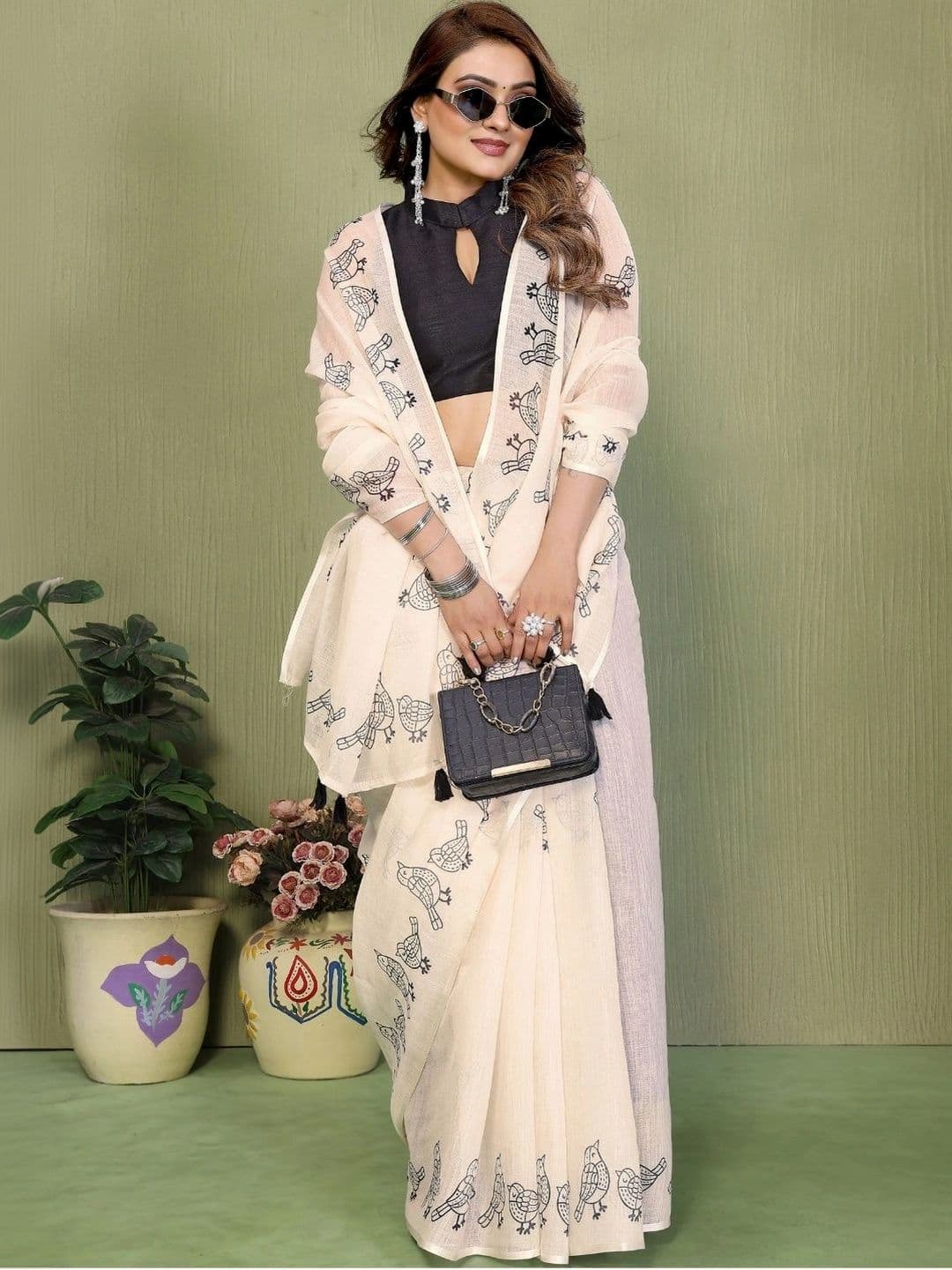 Mitera Warli Linen Blend Fusion Saree thumbnail 7