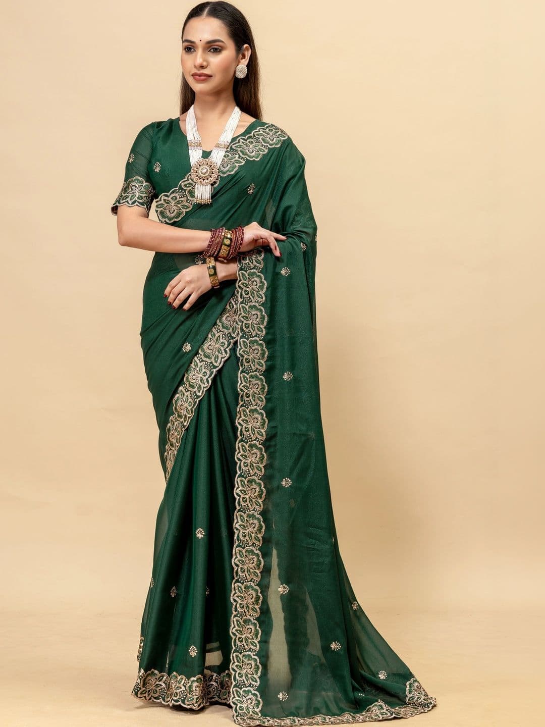 LabelVASTRA Embellished Embroidered Poly Georgette Saree - view 1