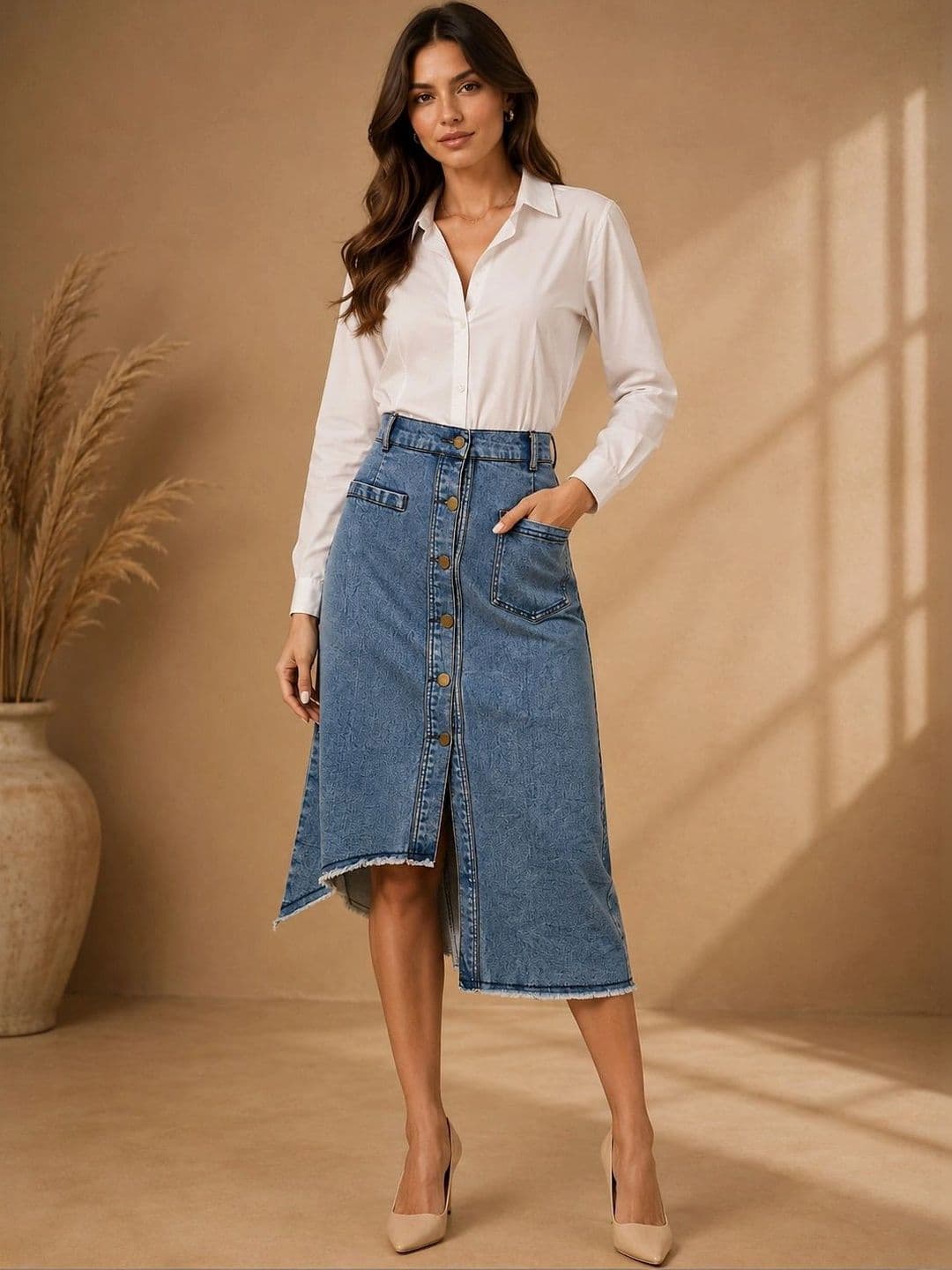 Chemistry Women Denim Washed Front Slit Midi A-Line Skirt - view 1