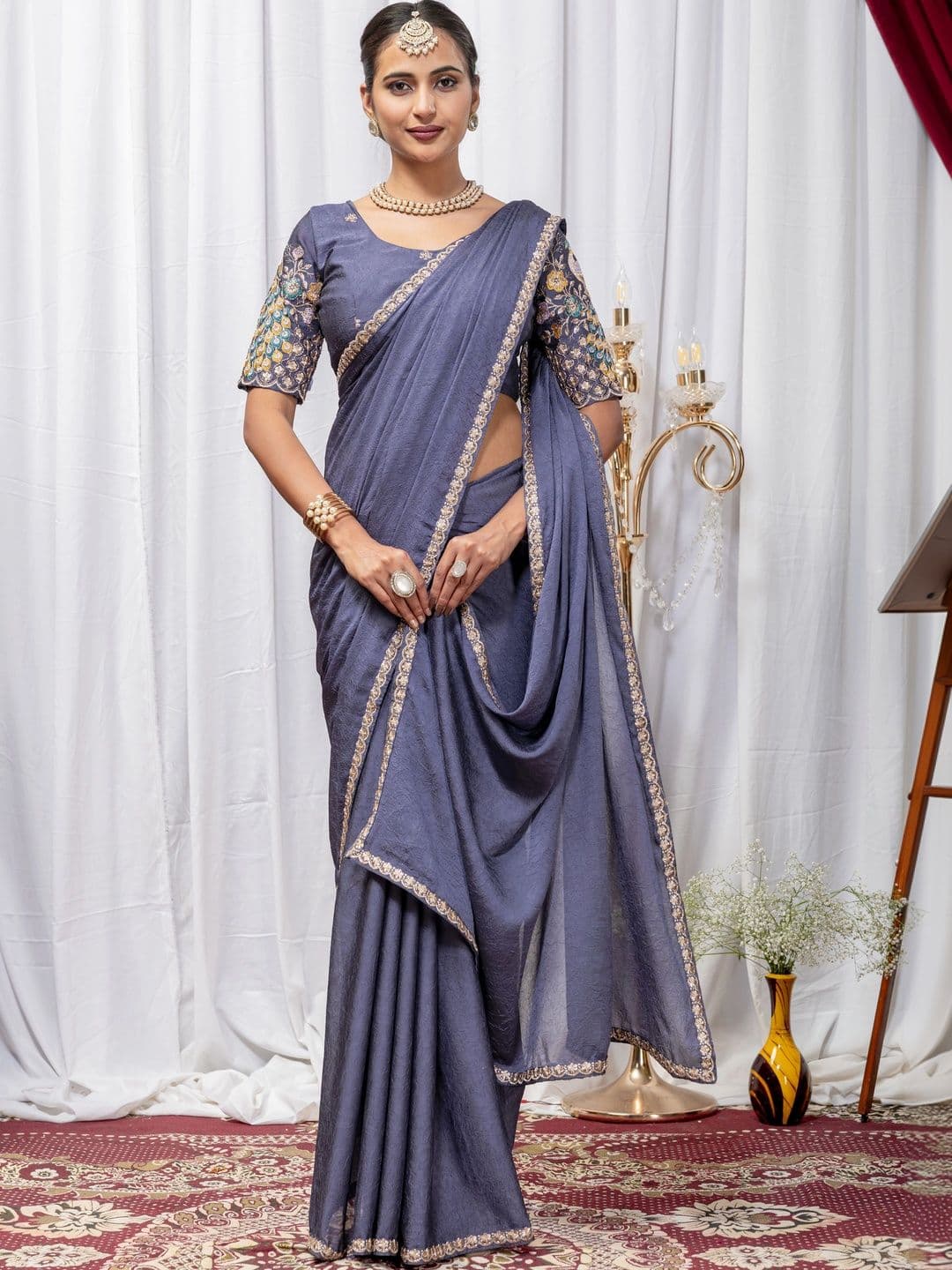 Vastra Drape Embellished Embroidered Poly Georgette Saree - view 1