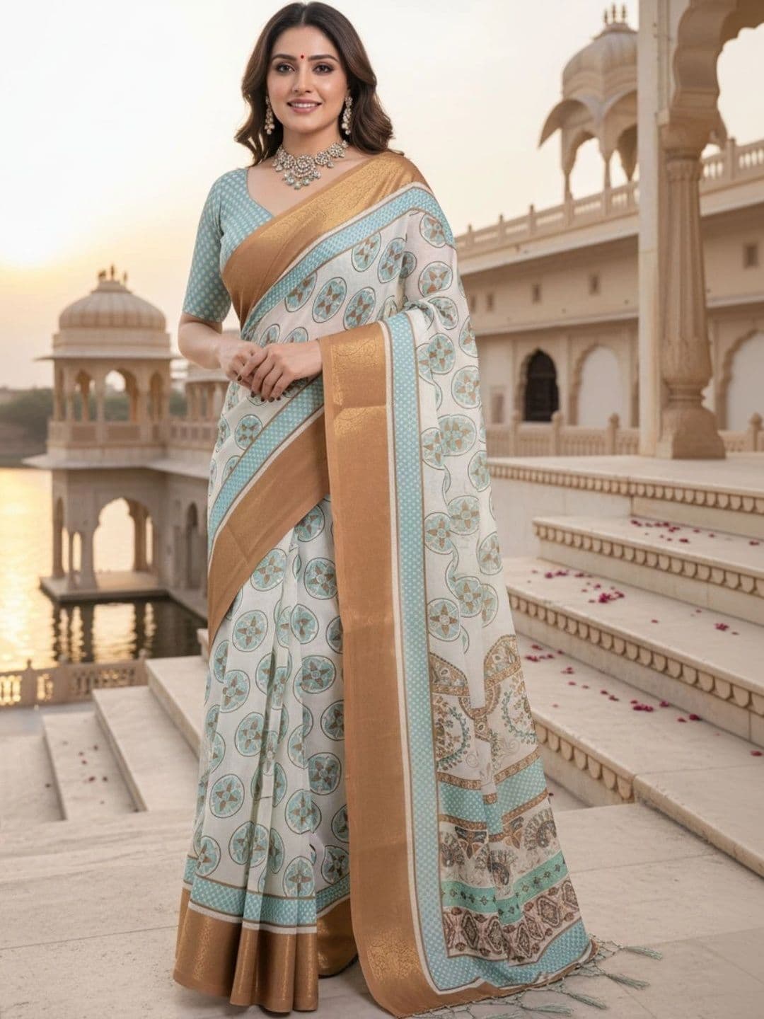 Mitera Floral Silk Blend Designer Saree thumbnail 4