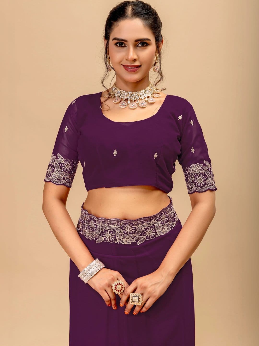 Saanvi Embellished Embroidered Poly Georgette Saree thumbnail 3