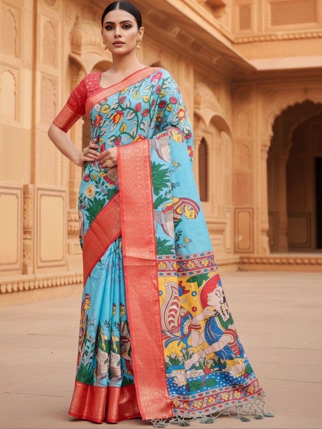 Mitera Kalamkari Silk Blend Designer Saree thumbnail 3