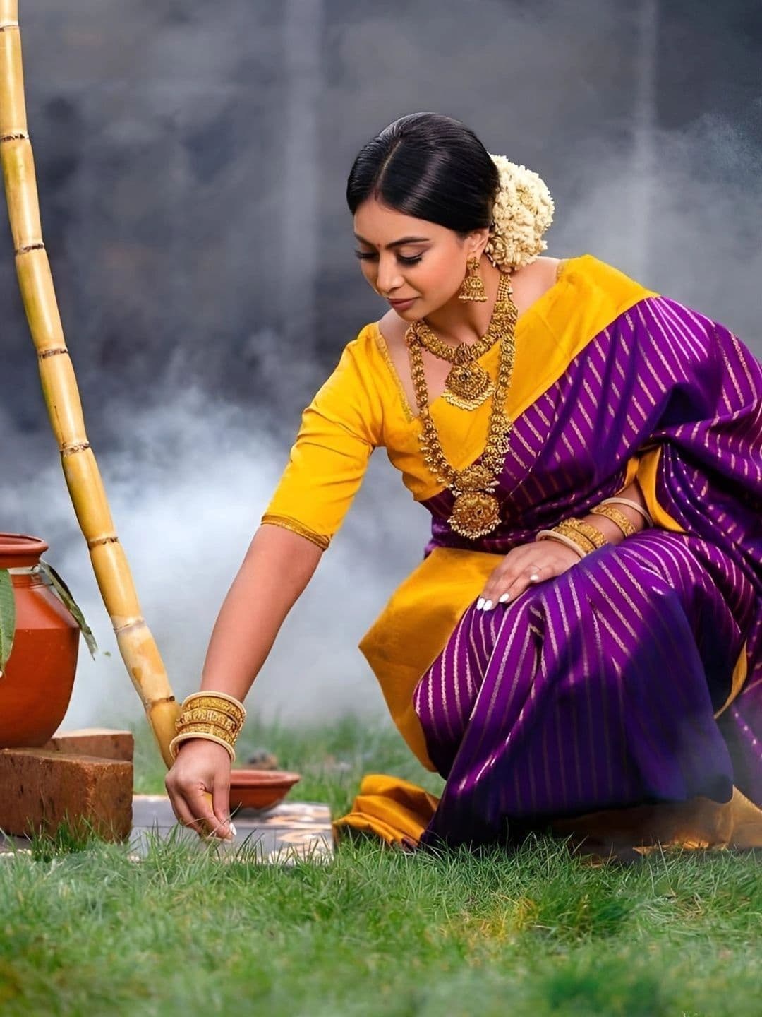 MISS WEARS Striped Zari Silk Blend Saree thumbnail 7