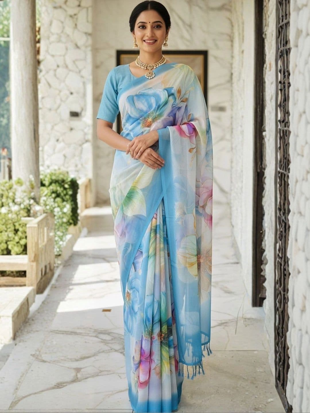 Mitera Floral Pure Georgette Designer Saree - view 1