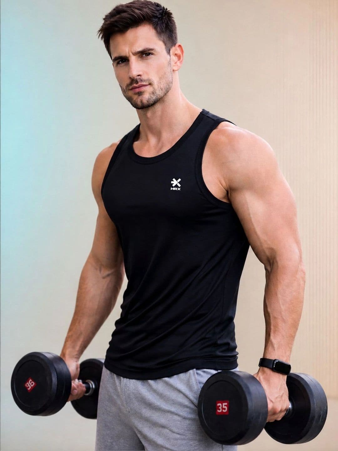 HRX by Hrithik Roshan Brand Logo Printed Round Neck Gym Innerwear Vests thumbnail 4