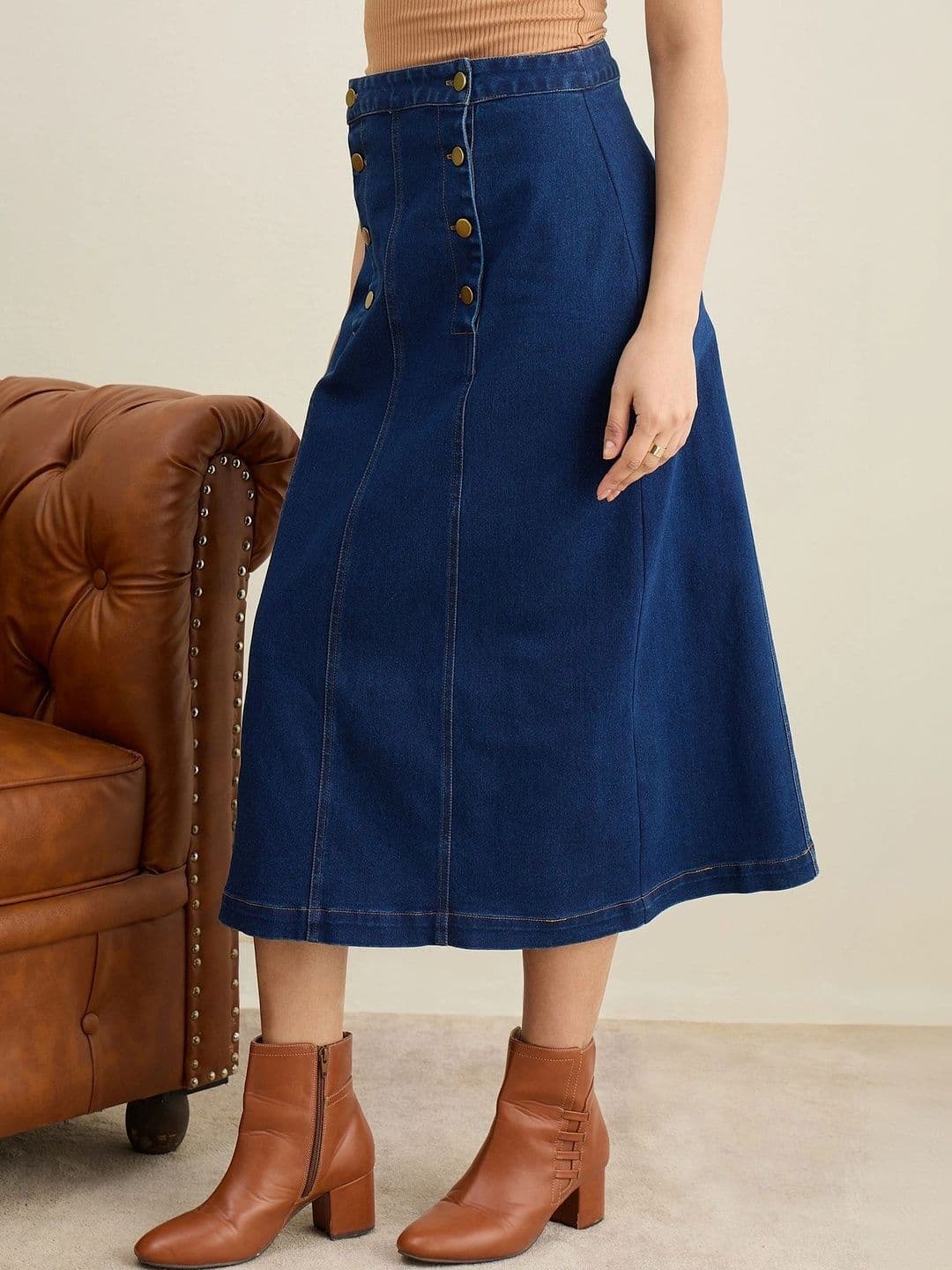 Chemistry Women Denim Sleek Utility Midi A-Line Skirt thumbnail 6
