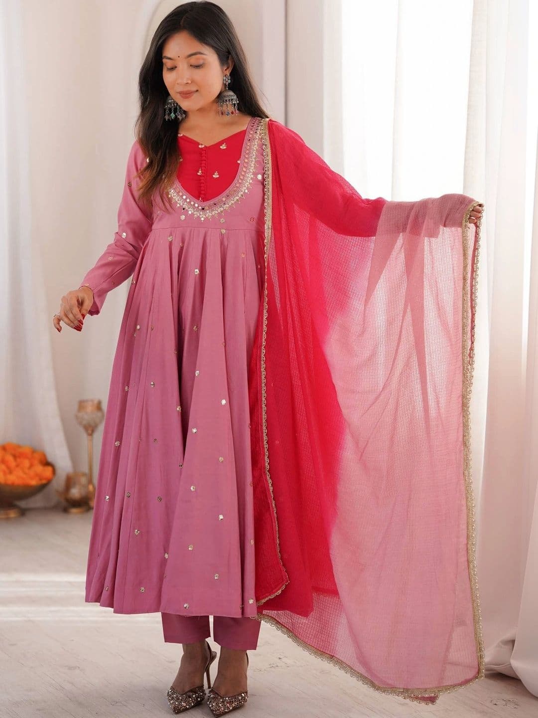 NORAFLEX Women Empire Sequinned Kurta with Trousers & With Dupatta thumbnail 2