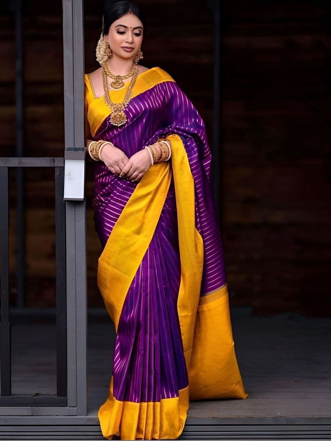 MRSWEARS Striped Zari Silk Blend Saree thumbnail 3