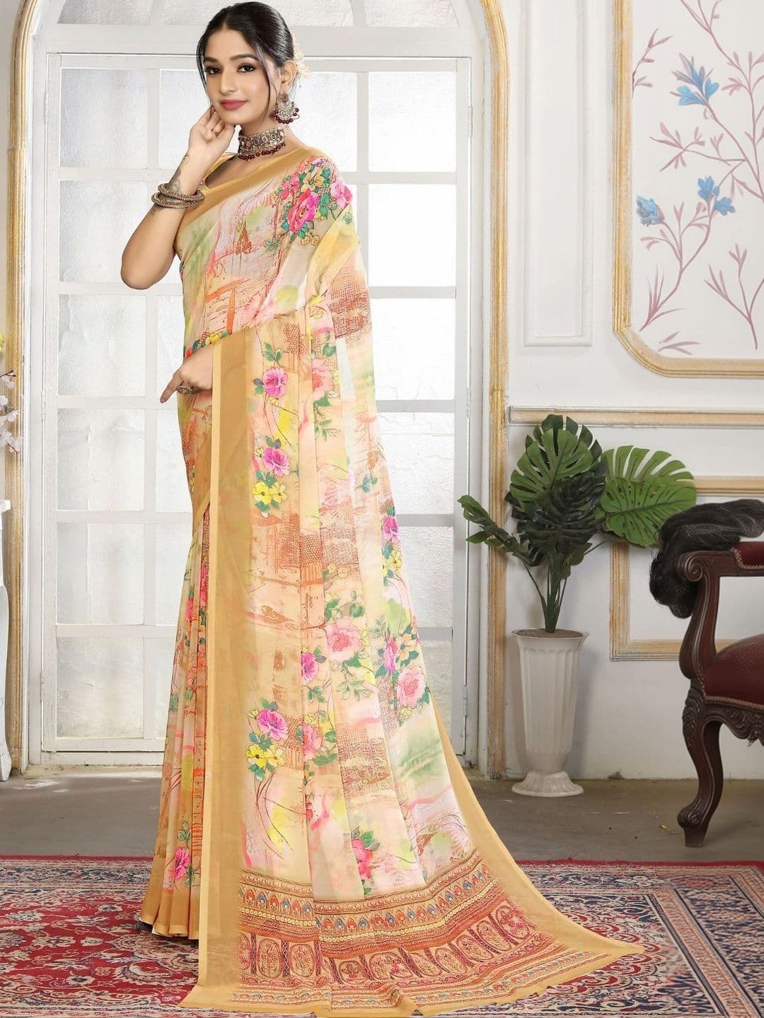Mitera Floral Pure Georgette Designer Saree thumbnail 6
