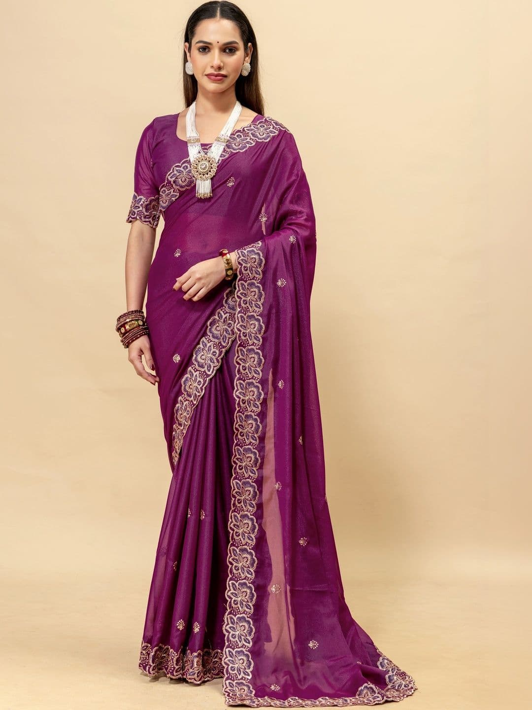 Vastra Drape Embroidered Poly Georgette Saree - view 1