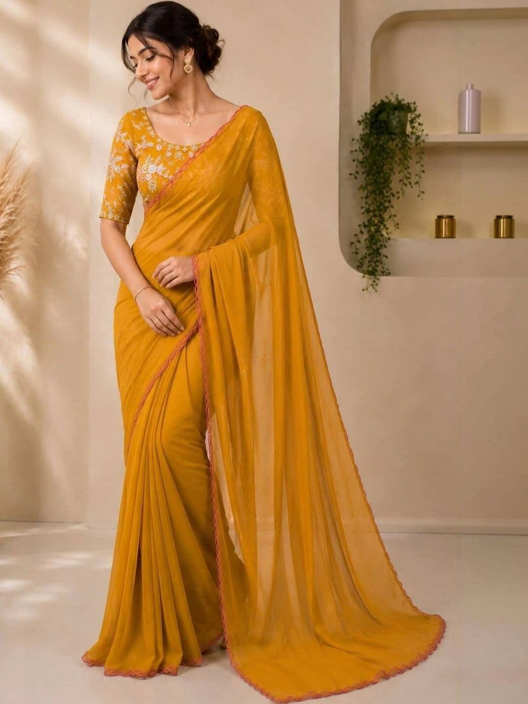 LabelVASTRA Floral Embroidered Poly Georgette Saree - view 1