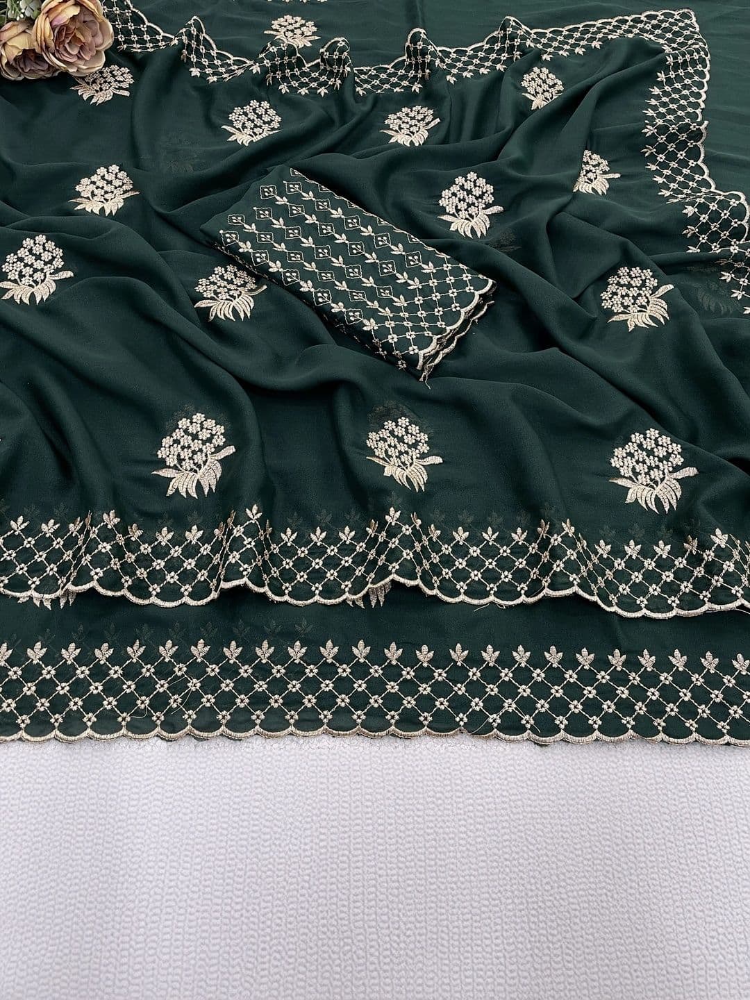 Vastra Drape Floral Embroidered Poly Georgette Saree thumbnail 4