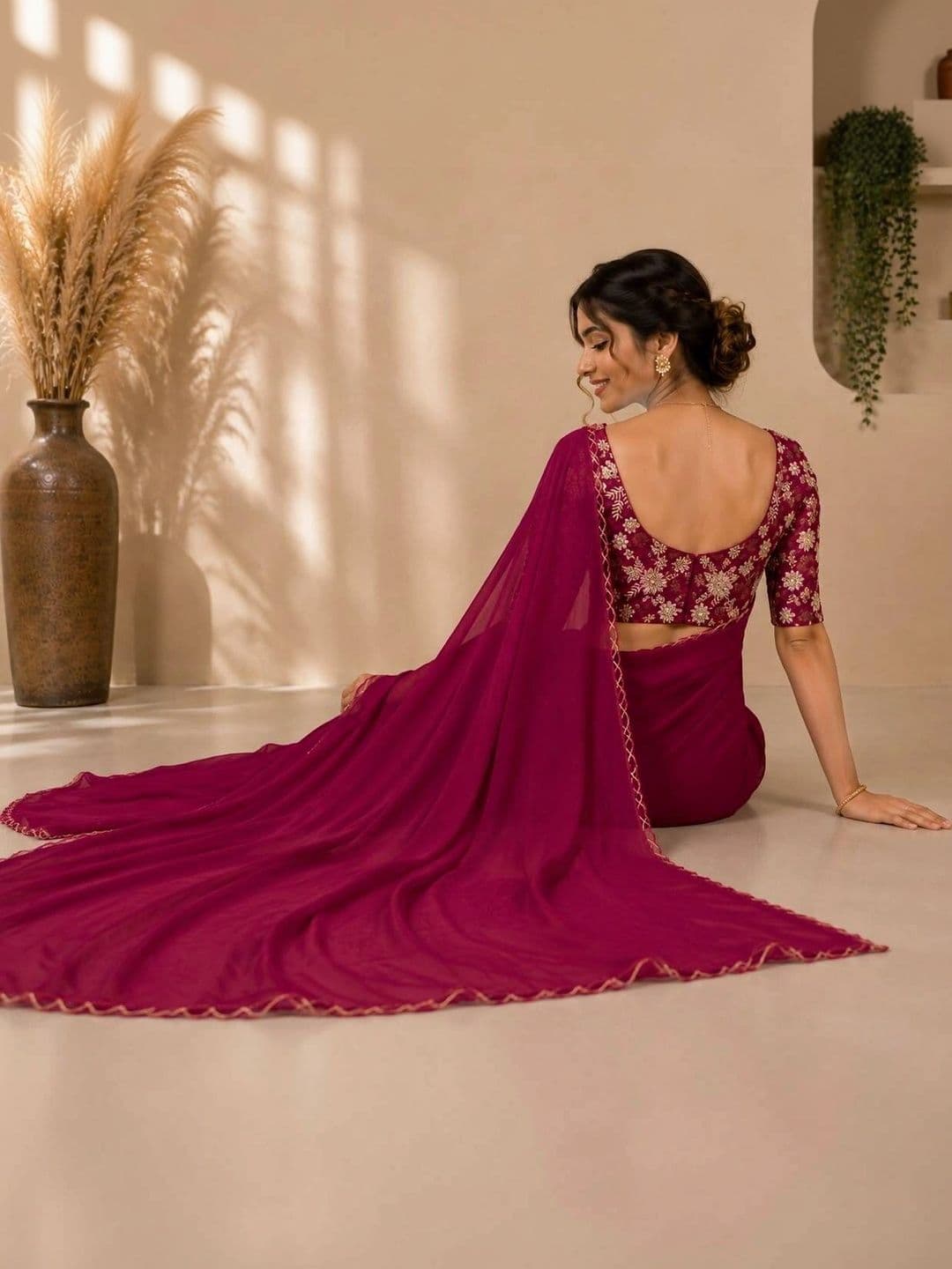 Saanvi Floral Embroidered Poly Georgette Saree thumbnail 3