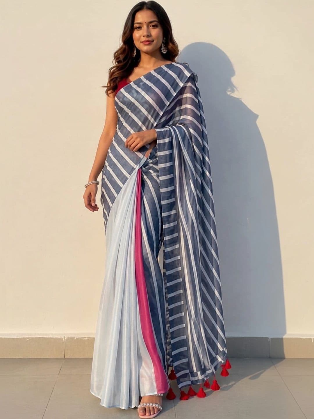 SHRIJAMYAHAM Striped Gotta Patti Linen Blend Saree - view 1