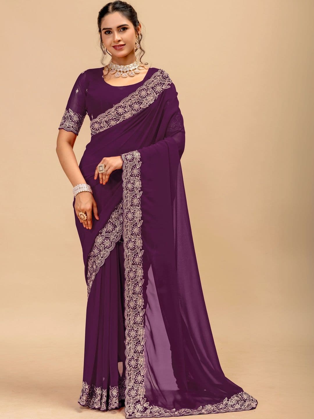 Saanvi Embellished Embroidered Poly Georgette Saree - view 1