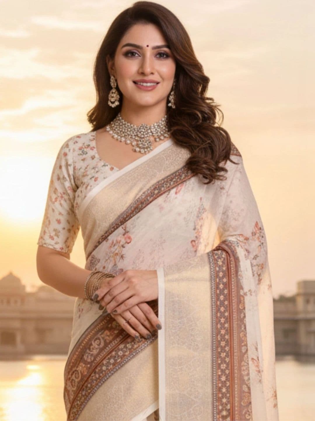 Mitera Floral Silk Blend Designer Saree thumbnail 3