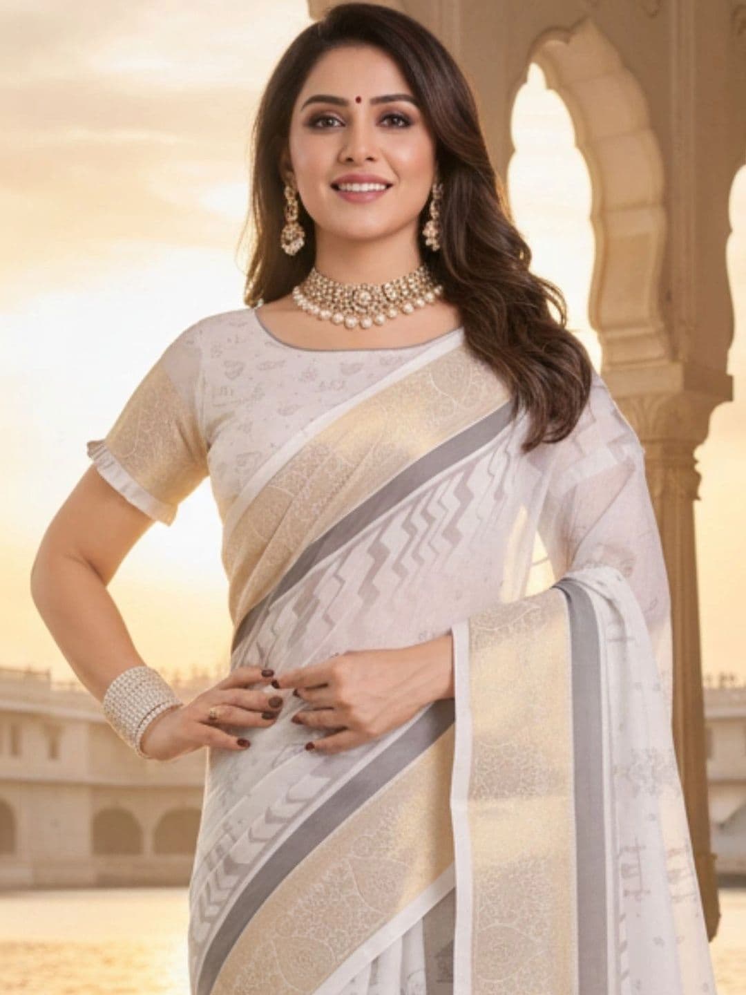 Mitera Woven Design Silk Blend Designer Saree thumbnail 4