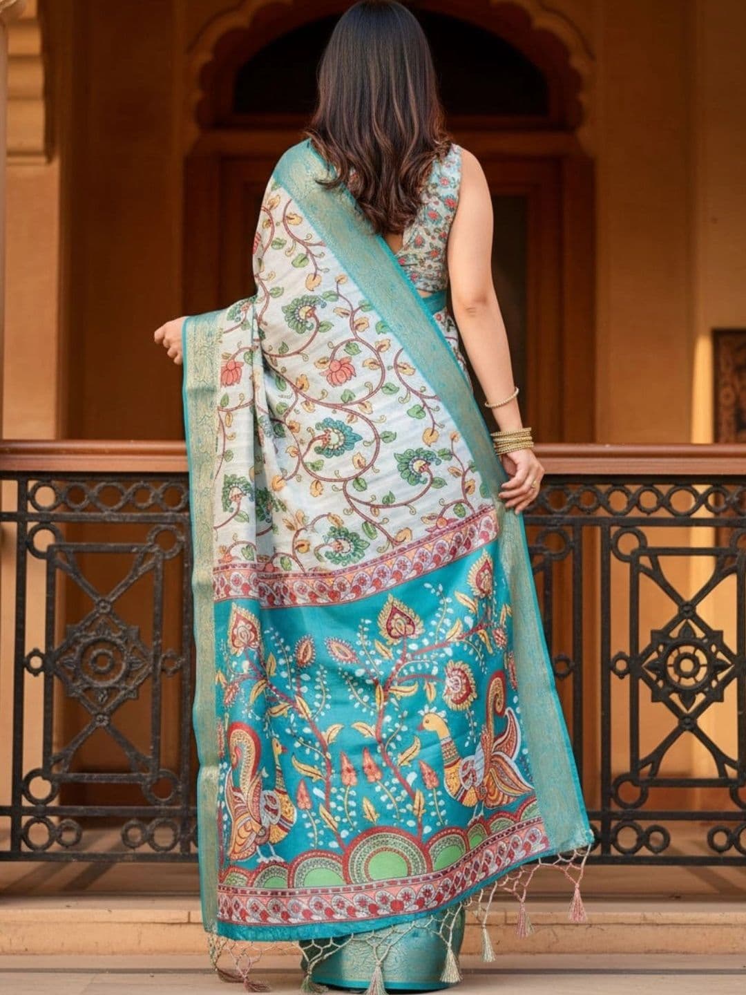 Mitera Kalamkari Silk Blend Designer Saree thumbnail 3