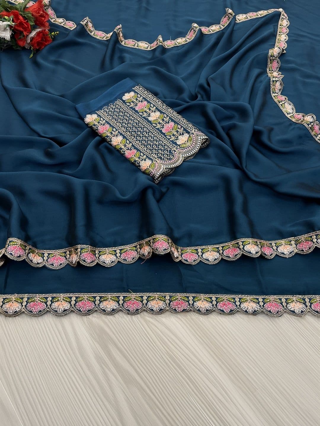 Vastra Drape Floral Embroidered Silk Blend Saree thumbnail 4