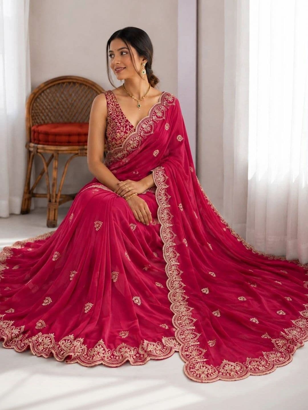 Vastra Drape Embellished Zari Poly Georgette Saree thumbnail 5
