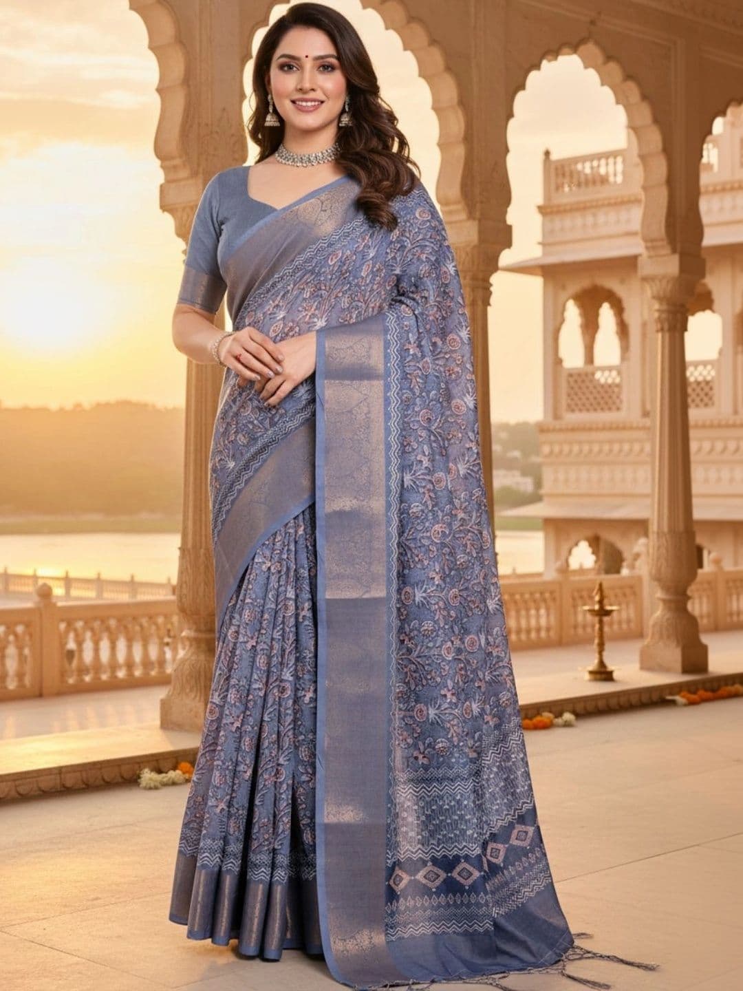 Mitera Floral Silk Blend Designer Saree - view 1