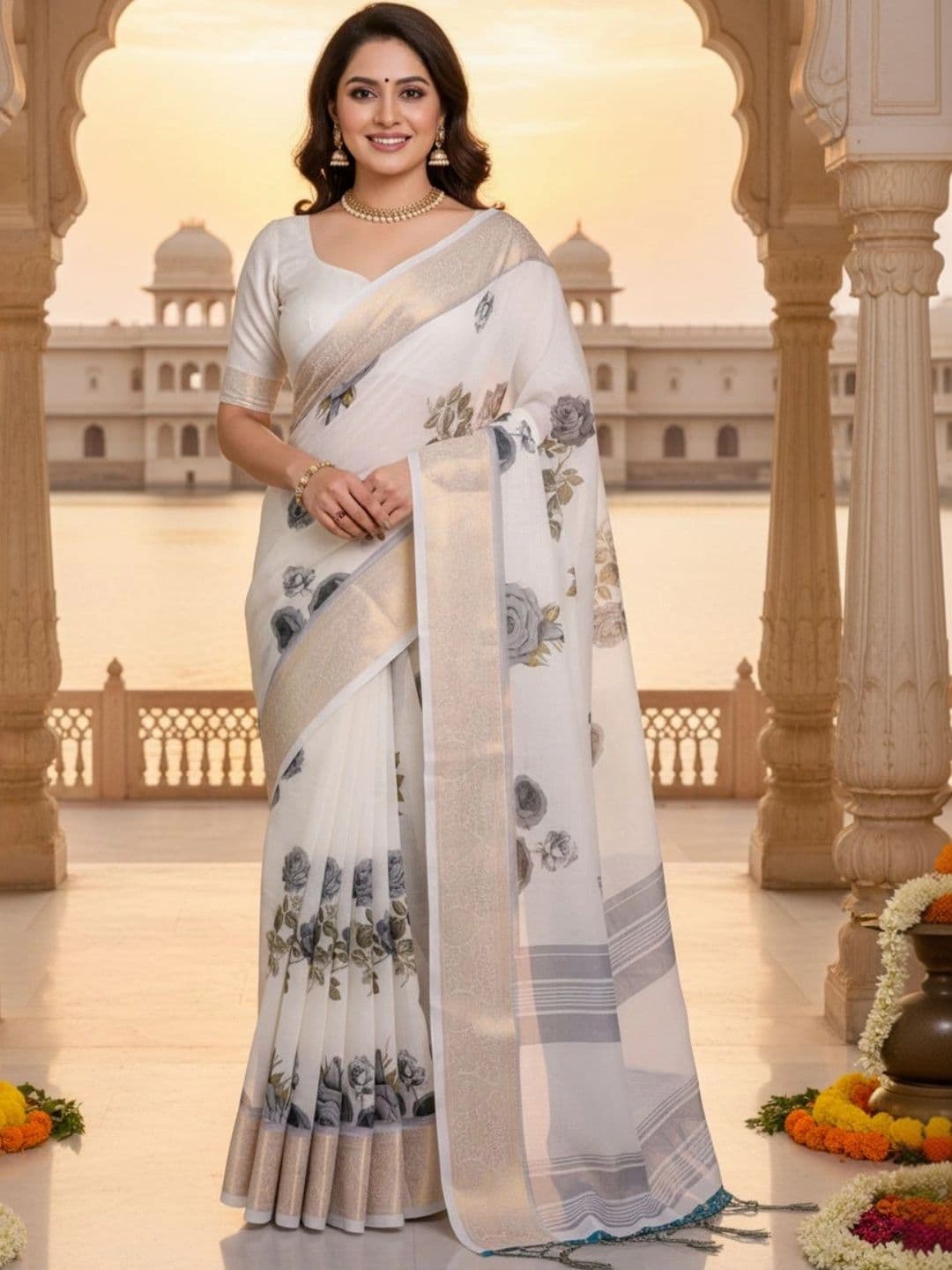 Mitera Floral Silk Blend Designer Saree - view 1